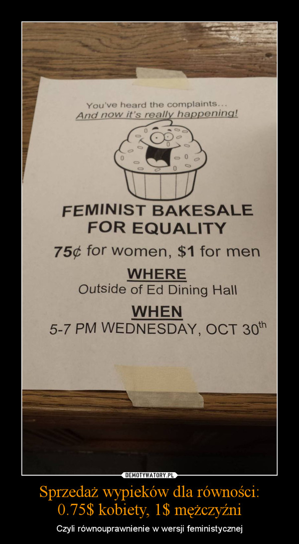 Sprzedaż wypieków dla równości:0.75$ kobiety, 1$ mężczyźni – Czyli równouprawnienie w wersji feministycznej 