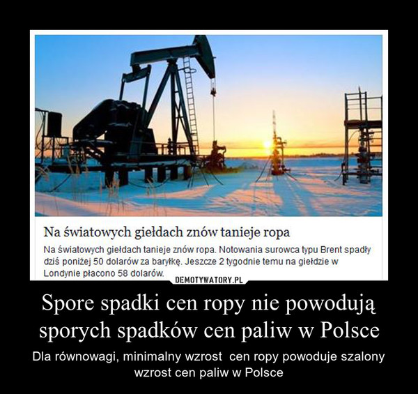Spore spadki cen ropy nie powodują sporych spadków cen paliw w Polsce – Dla równowagi, minimalny wzrost  cen ropy powoduje szalony wzrost cen paliw w Polsce 