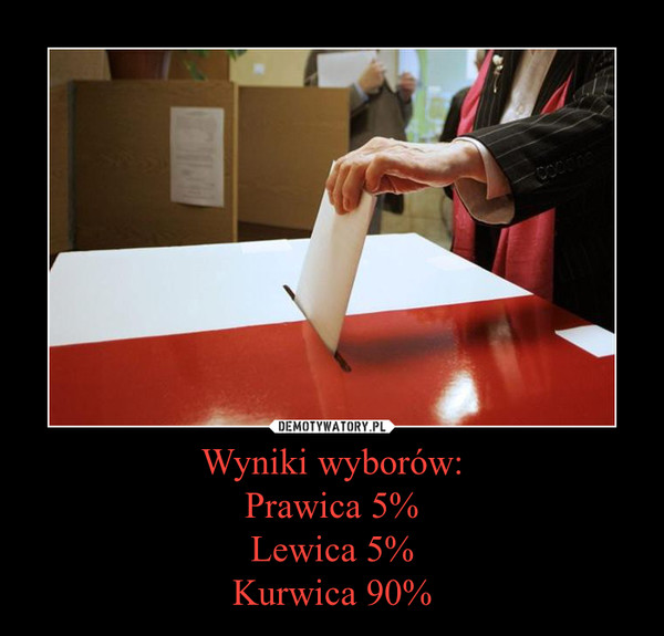 Wyniki wyborów:Prawica 5%Lewica 5%Kurwica 90% –  