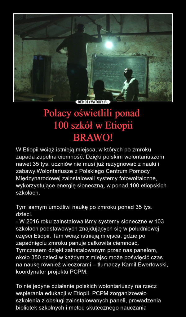 Polacy oświetlili ponad 
100 szkół w Etiopii
BRAWO!