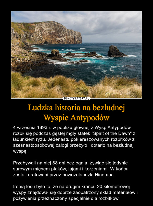 Ludzka historia na bezludnej
Wyspie Antypodów