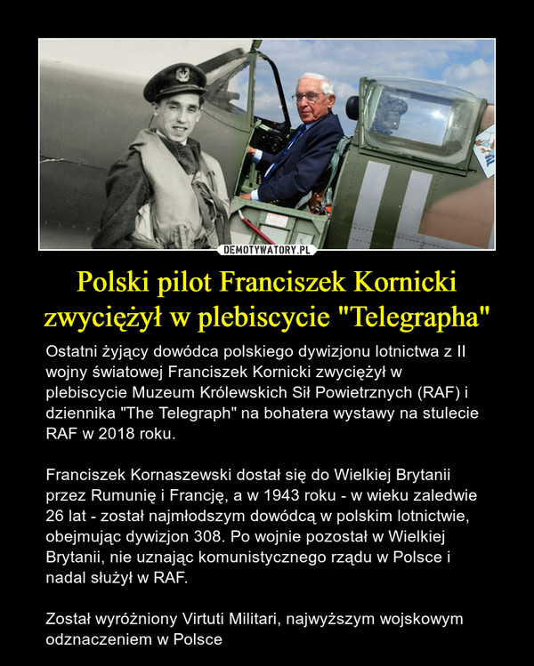 Polski pilot Franciszek Kornicki zwyciężył w plebiscycie "Telegrapha"