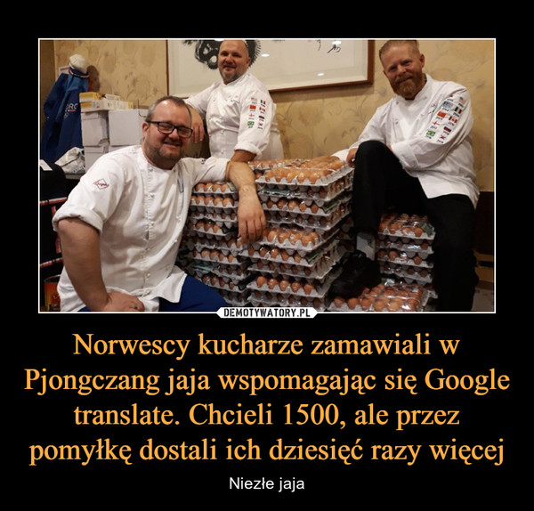 Norwescy kucharze zamawiali w Pjongczang jaja wspomagając się Google translate. Chcieli 1500, ale przez pomyłkę dostali ich dziesięć razy więcej – Niezłe jaja 