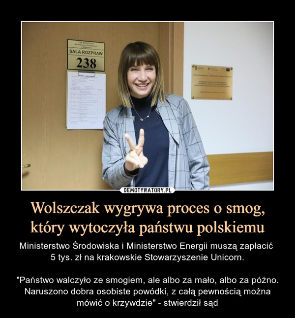 Wolszczak wygrywa proces o smog, który wytoczyła państwu polskiemu