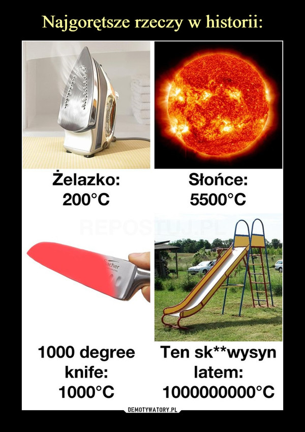  –  Żelazko:Słońce:200°C5500°Cacher1000 degreeTen sk**wysynknife:latem:1000°C1000000000°CJUU
