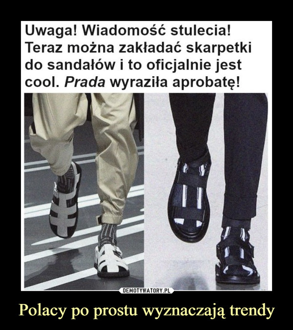 Polacy po prostu wyznaczają trendy –  Uwaga! Wiadomość stulecia! Teraz można zakładać skarpetki do sandałów i to oficjalnie jest cool. Prada wyraziła aprobatę!