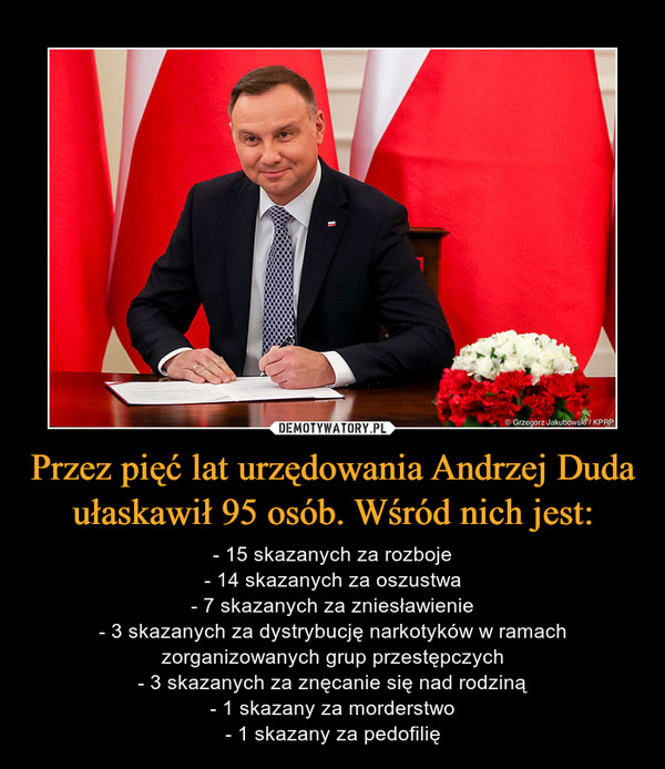Przez pięć lat urzędowania Andrzej Duda ułaskawił 95 osób. Wśród nich jest: