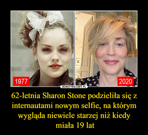 62-letnia Sharon Stone podzieliła się z internautami nowym selfie, na którym wygląda niewiele starzej niż kiedy
 miała 19 lat
