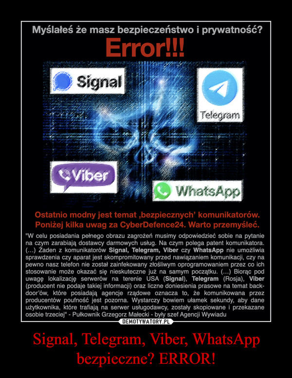 Signal, Telegram, Viber, WhatsApp bezpieczne? ERROR! –  