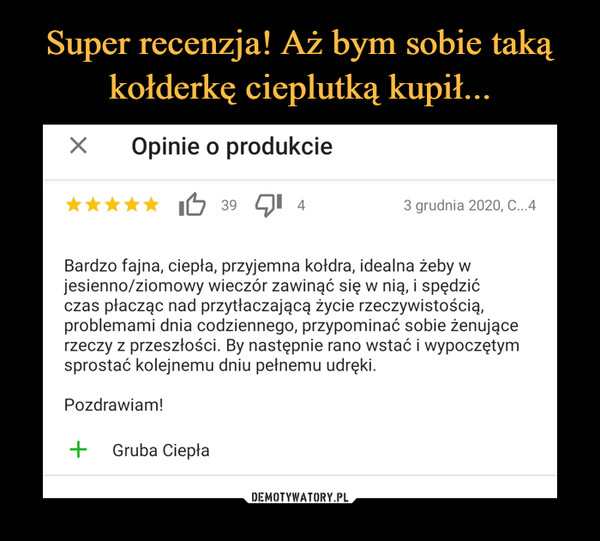  –  8 godz eMam pracownika który robi wszystko szybciej niż pozostali i potem przezresztę czasu gra w gry zamiast pomagać reszcie. Powinienem go zwolnić?Lubię to Komentarz UdostępnijO2 osoby lubi to.Grzegorznajlepszego i jedynego szczerego pracownika?Dobrze rozumiem że chcesz zwolnić swojegoTwoi pozostali pracownicy zapewne nie potrzebują żadnej pomocy.Podejrzewam że po prostu są bardziej doświadczeni i nauczyli się już że jakudają że robota zajmuje im cały dzień to mają spokój, a jak uwiną się zaszybko to szef dopierdoli im więcej pracy.Jeśli zrobił co do niego należało w szybkim czasie, wolny czas jest jegonagrodą którą sobie wypracował. Jeśli chcesz aby w tym czasie robił cośjeszcze, zamień mu to na podwyżkę. Wiesz, czas to pieniądz.Jeśli chcesz aby w tym czasie pomagał innym za tę samą kasę albo groziszmu zwolnieniem, nauczy się że trzeba się nie śpieszyć, tak jak pozostali.Lubię to Odpowiedz 6 47 8 godz