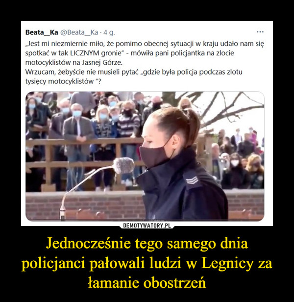 Jednocześnie tego samego dnia policjanci pałowali ludzi w Legnicy za łamanie obostrzeń