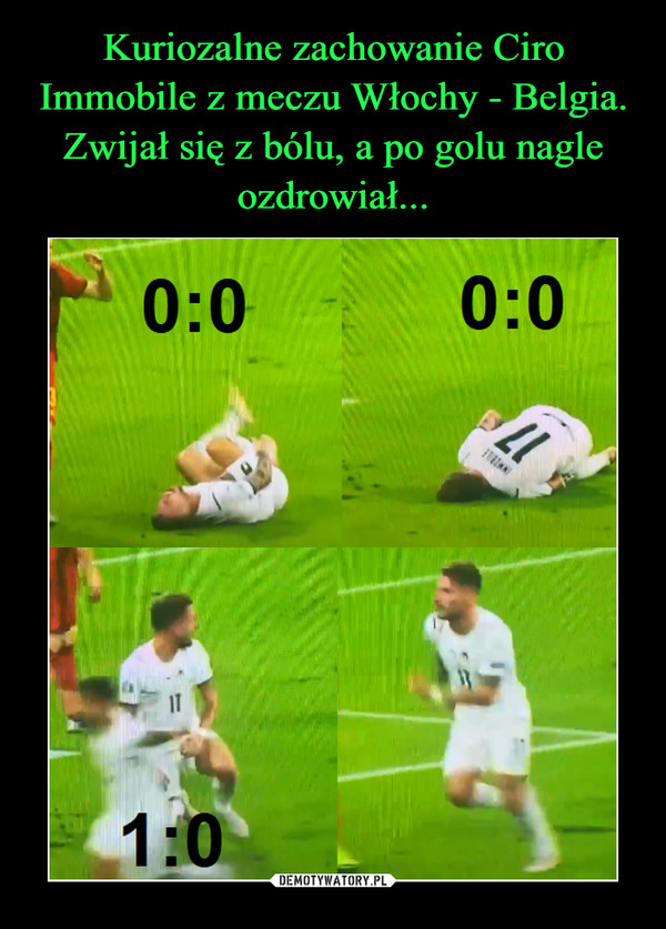Kuriozalne zachowanie Ciro Immobile z meczu Włochy - Belgia. Zwijał się z bólu, a po golu nagle ozdrowiał...