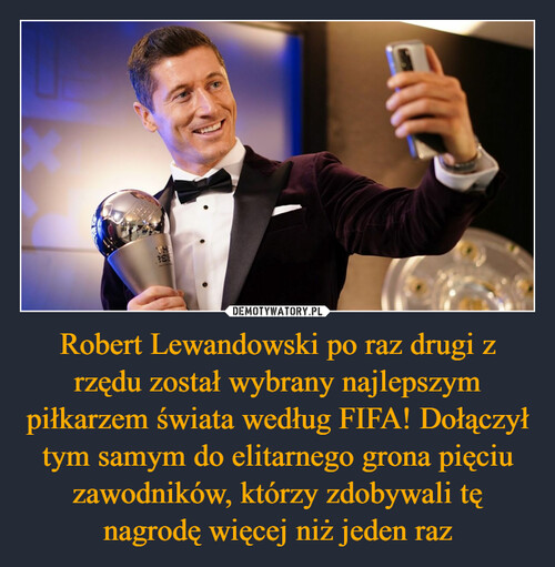 Robert Lewandowski po raz drugi z rzędu został wybrany najlepszym piłkarzem świata według FIFA! Dołączył tym samym do elitarnego grona pięciu zawodników, którzy zdobywali tę nagrodę więcej niż jeden raz