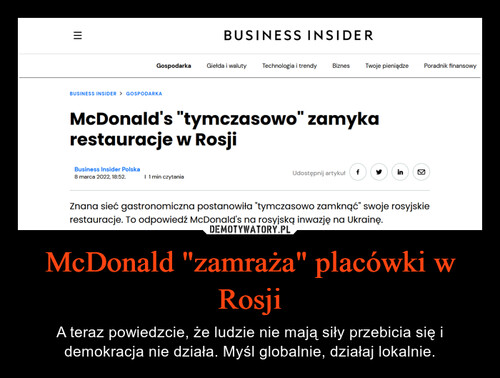 McDonald "zamraża" placówki w Rosji