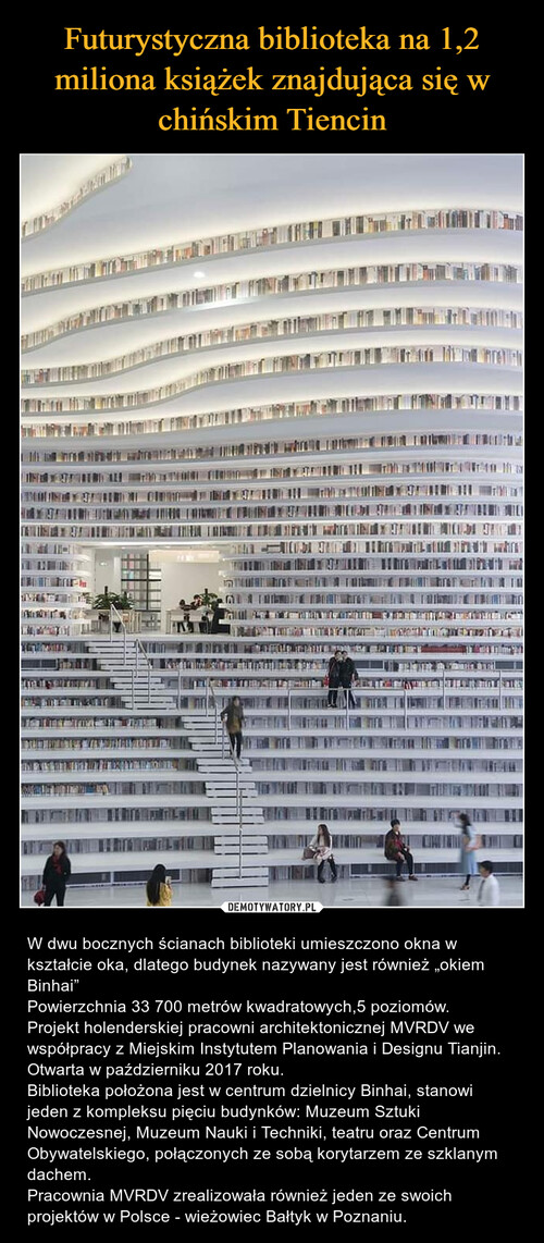 Futurystyczna biblioteka na 1,2 miliona książek znajdująca się w chińskim Tiencin