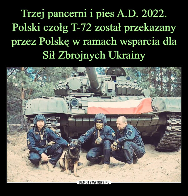 Trzej pancerni i pies A.D. 2022. Polski czołg T-72 został przekazany przez Polskę w ramach wsparcia dla Sił Zbrojnych Ukrainy