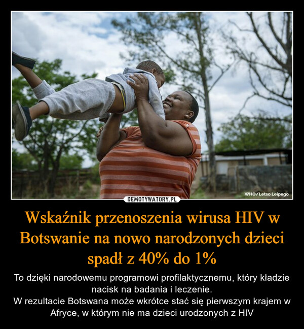 Wskaźnik przenoszenia wirusa HIV w Botswanie na nowo narodzonych dzieci spadł z 40% do 1%