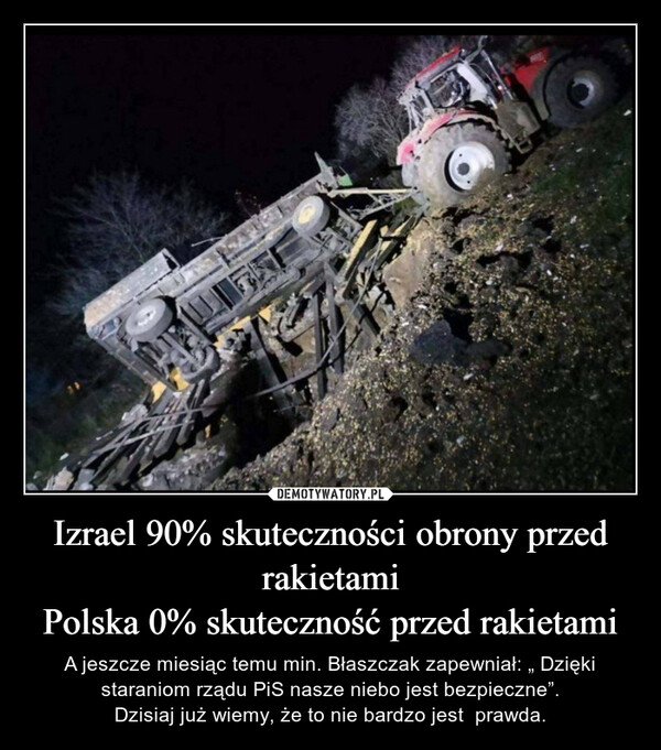 Izrael 90% skuteczności obrony przed rakietami
Polska 0% skuteczność przed rakietami
